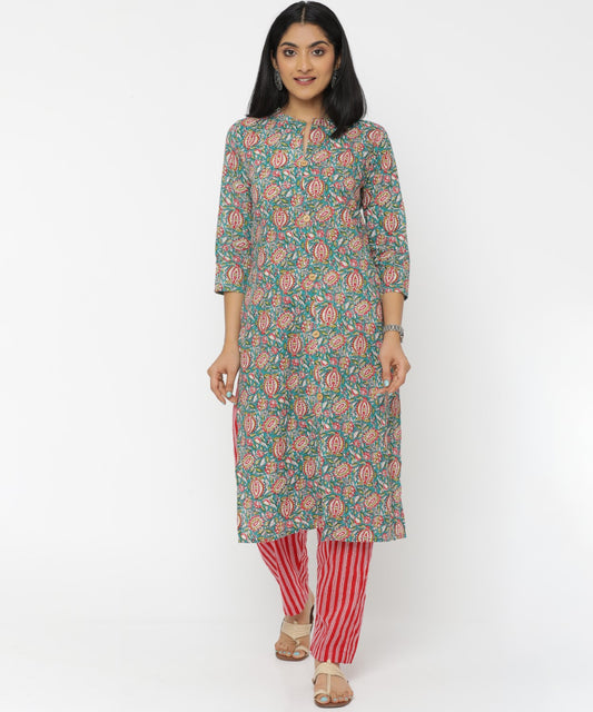 Bottle Green Kalamakari Hand Block Printed Kurti