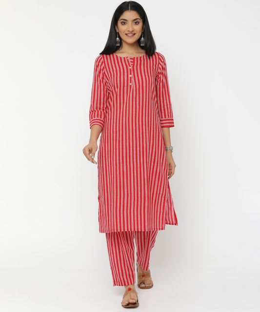 Red Stripes Hand Block Printed Kurti