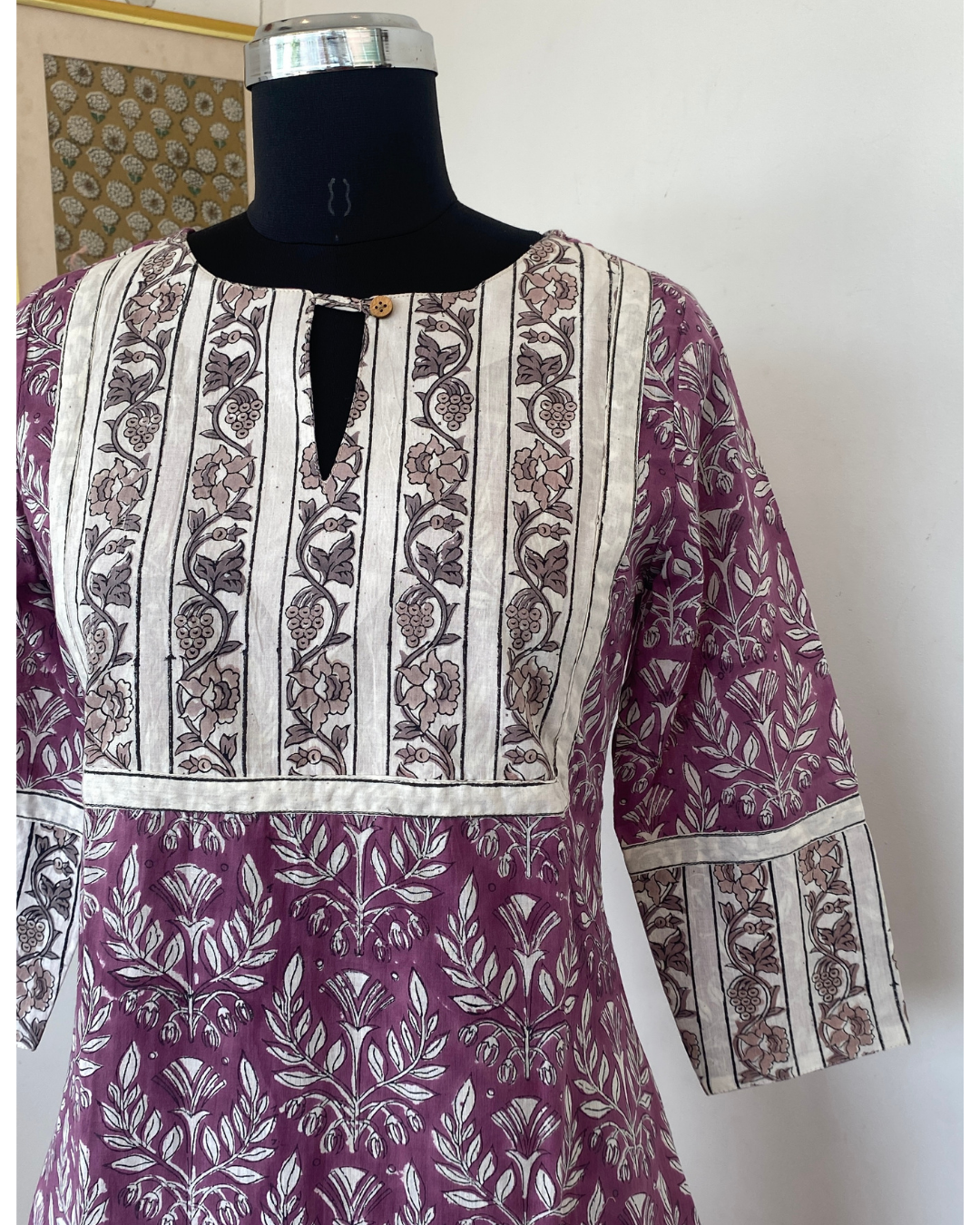 Purple Three Patch Hand Block Printed Kurti