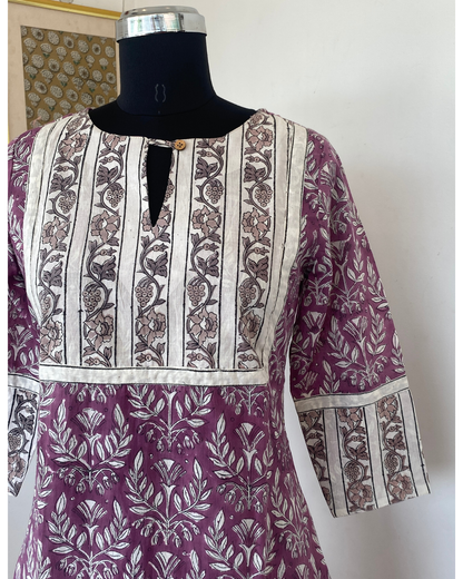 Purple Three Patch Hand Block Printed Kurti