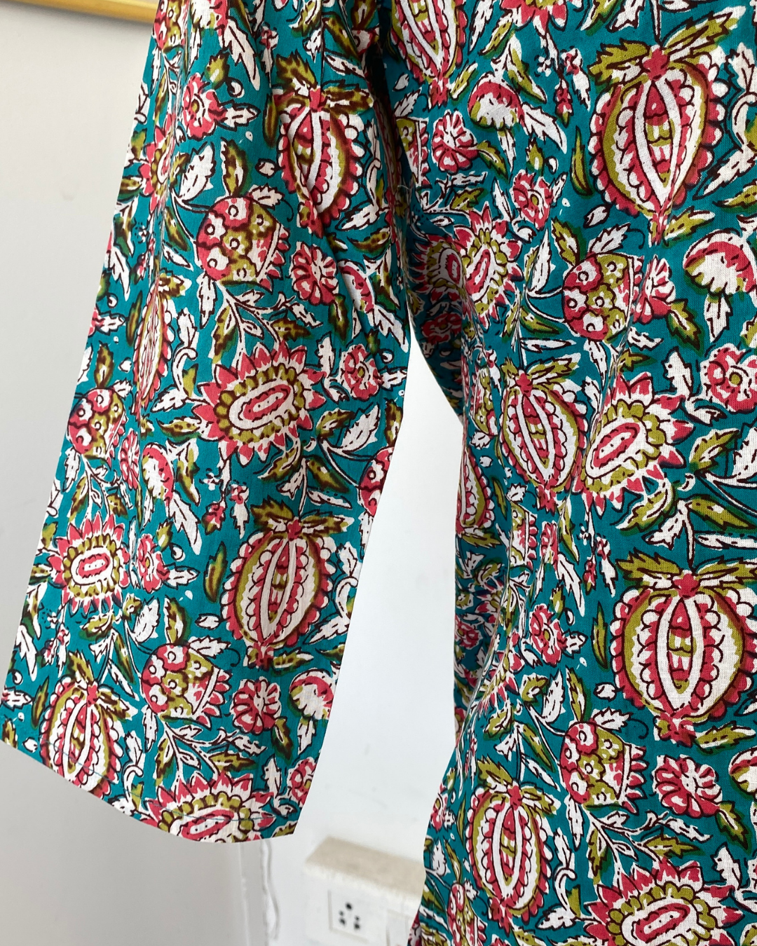 Bottle Green Kalamakari Collar Neck Hand Block Printed Kurti