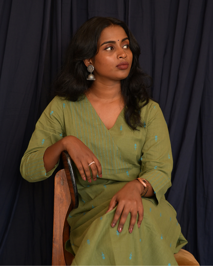 "ROZ" Olive Green South Cotton Kurti and pant set