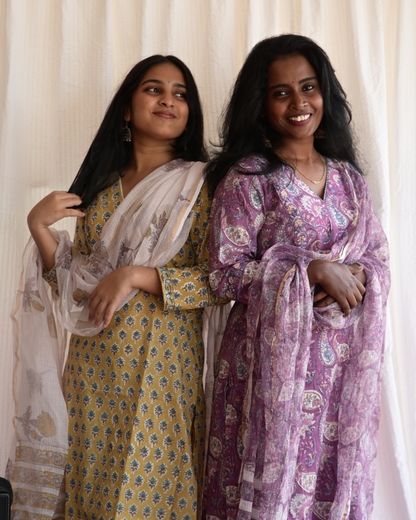 PURPLE FLORAL PRINTED KOTA DORIA DUPATTA