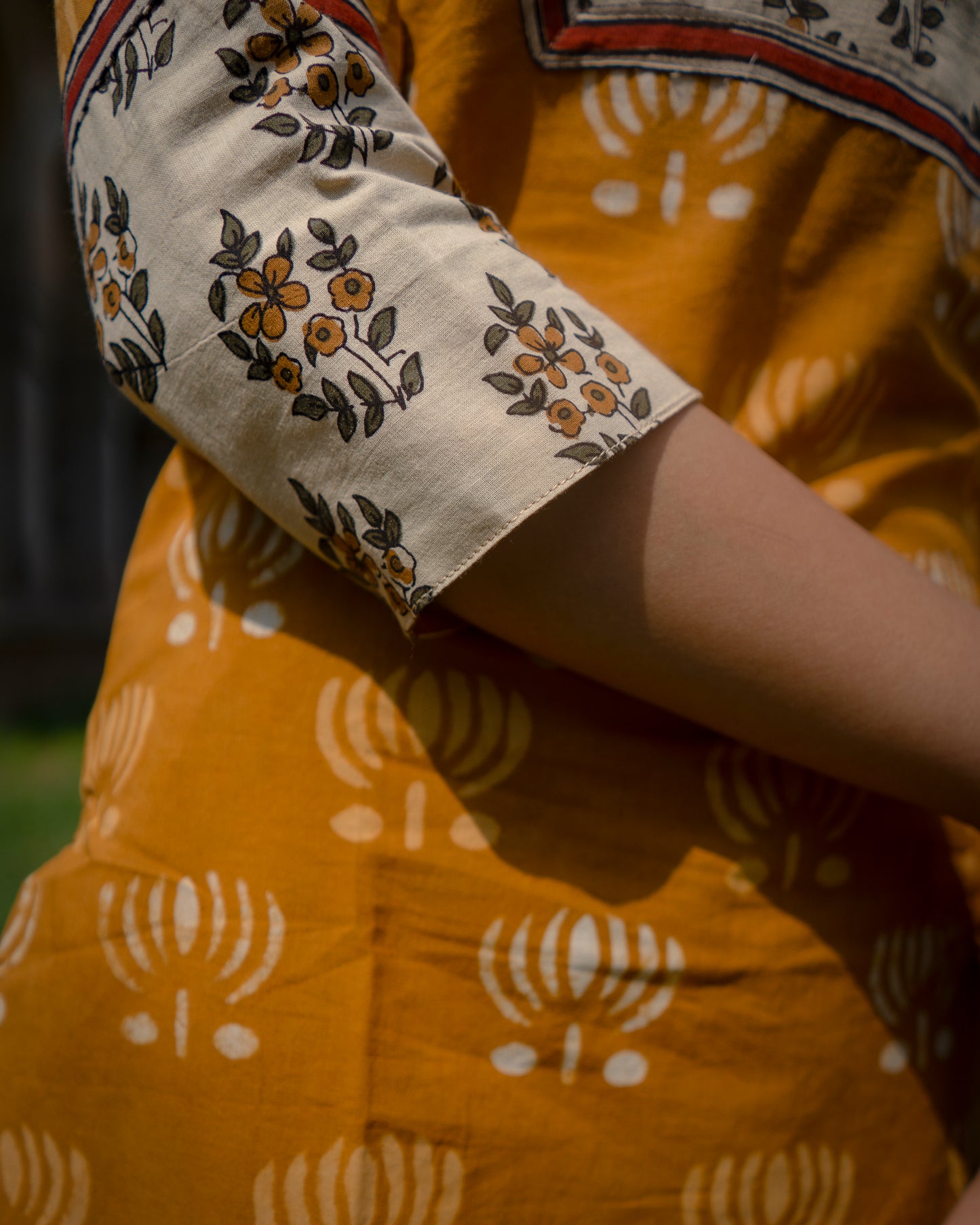 Mustard Yellow Patch Hand Block Printed Kurti