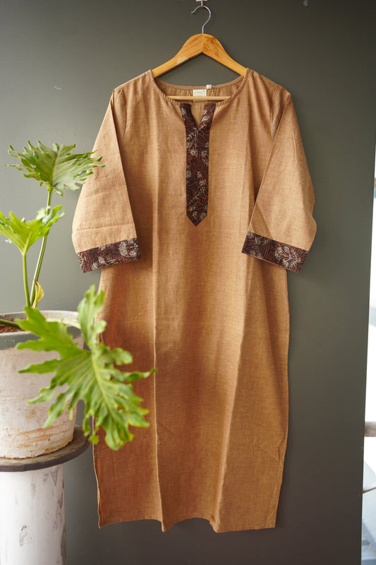 Mangalgiri Cotton Brown Plain Patch kurti