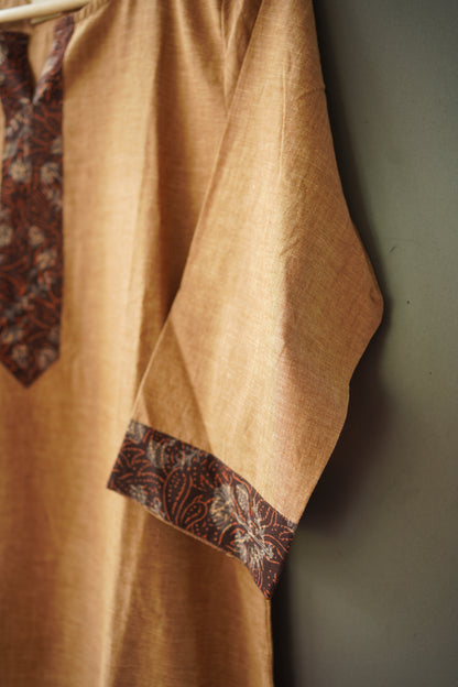 Mangalgiri Cotton Brown Plain Patch kurti