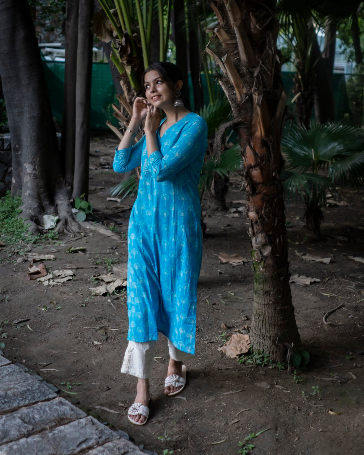 Blue Hand Block Printed Angraka Kurti