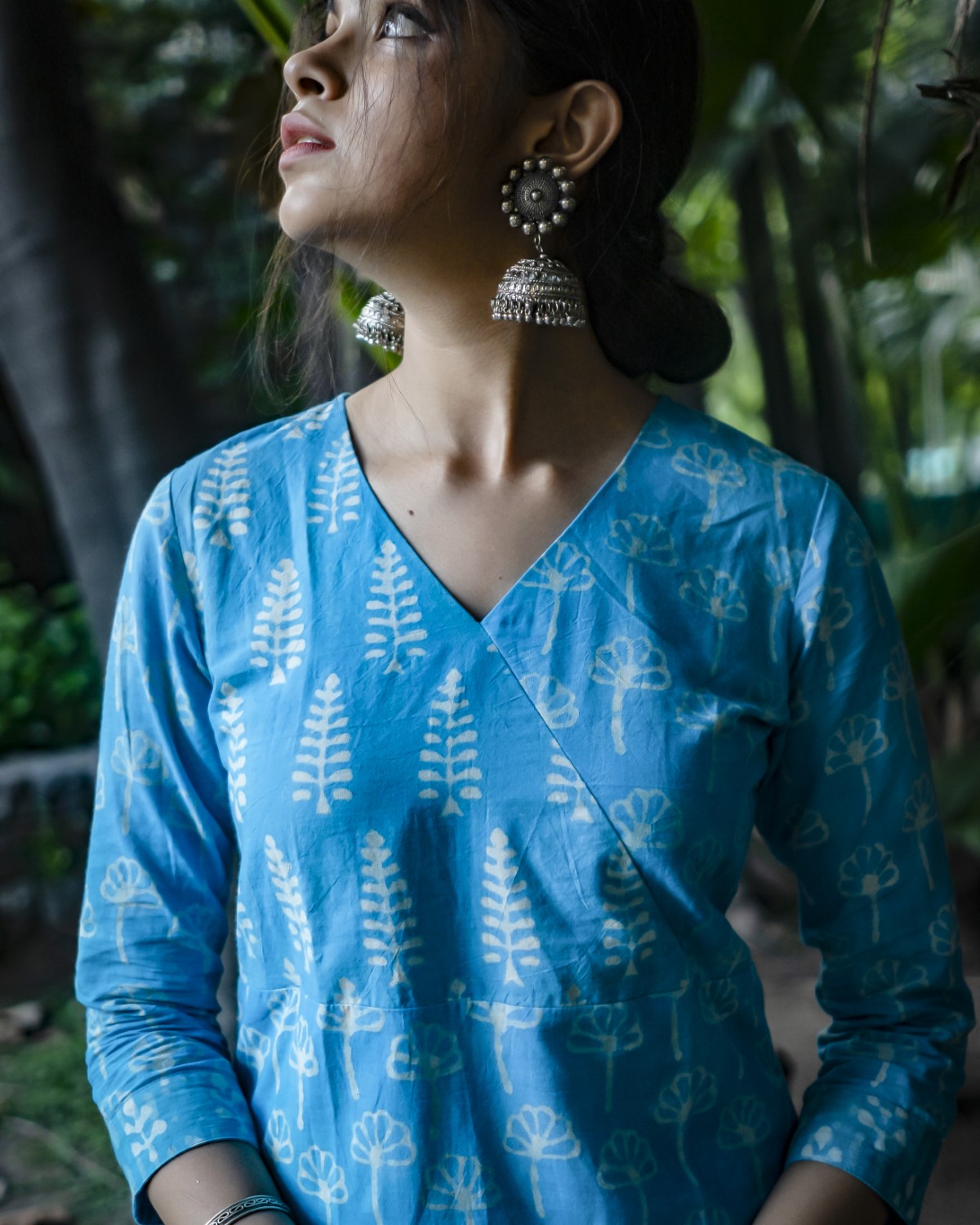 Blue Hand Block Printed Angraka Kurti