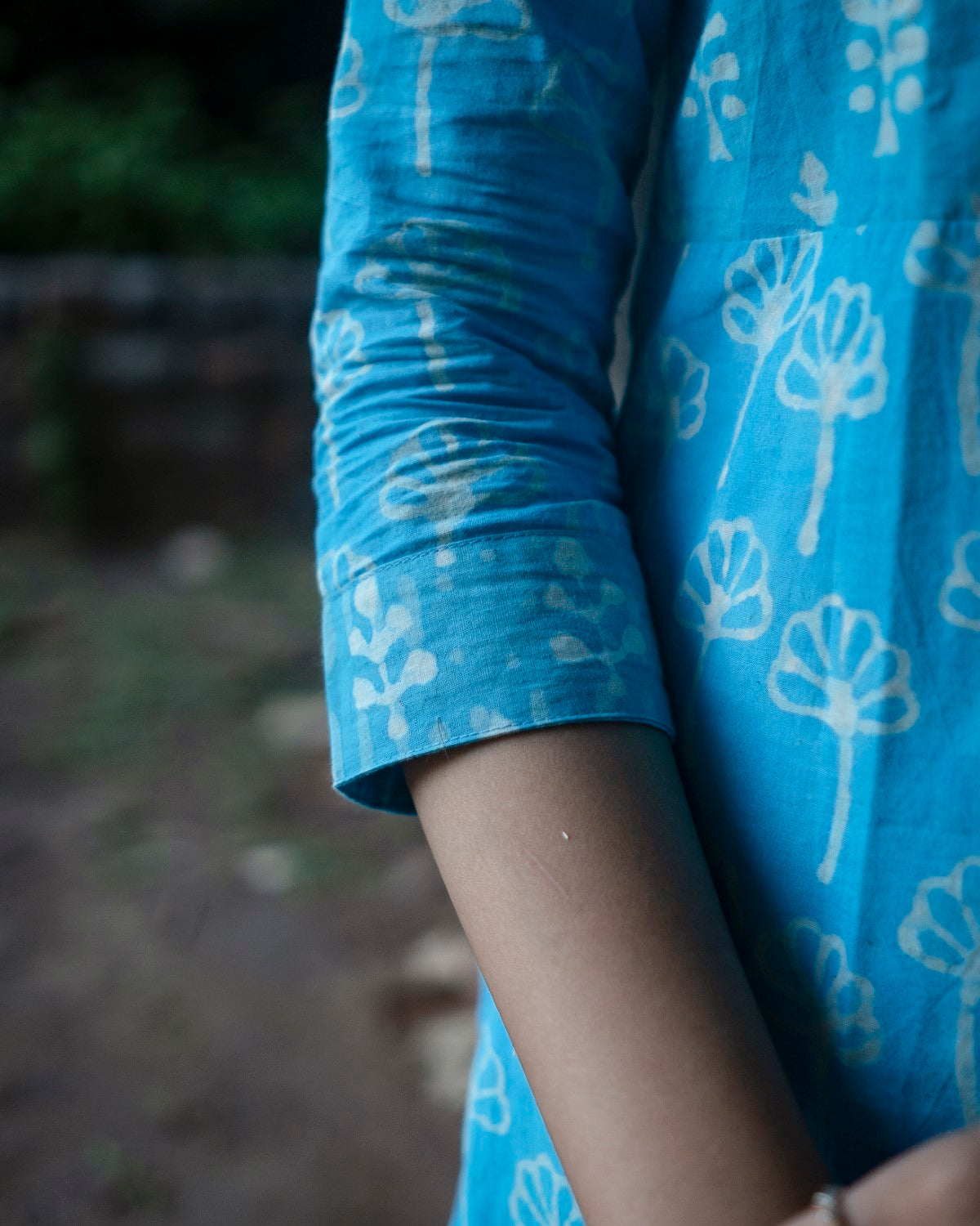 Blue Hand Block Printed Angraka Kurti