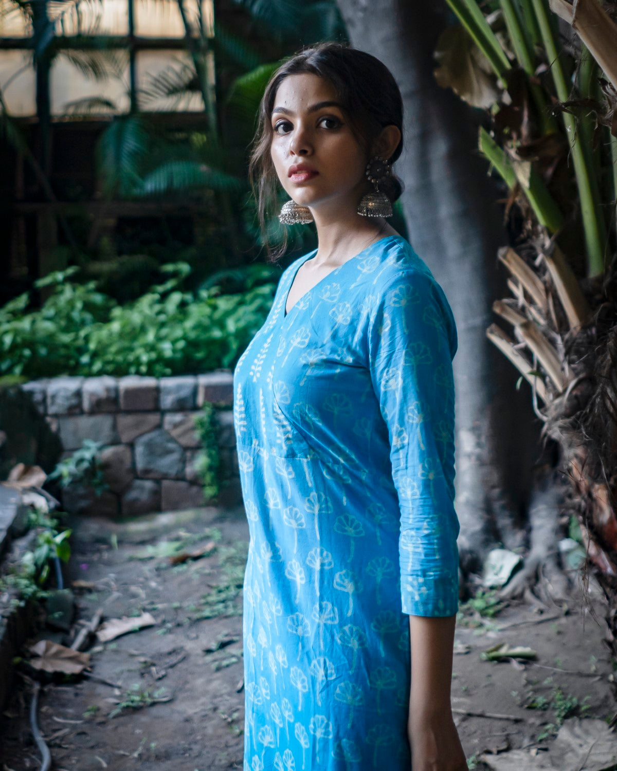 Blue Hand Block Printed Angraka Kurti