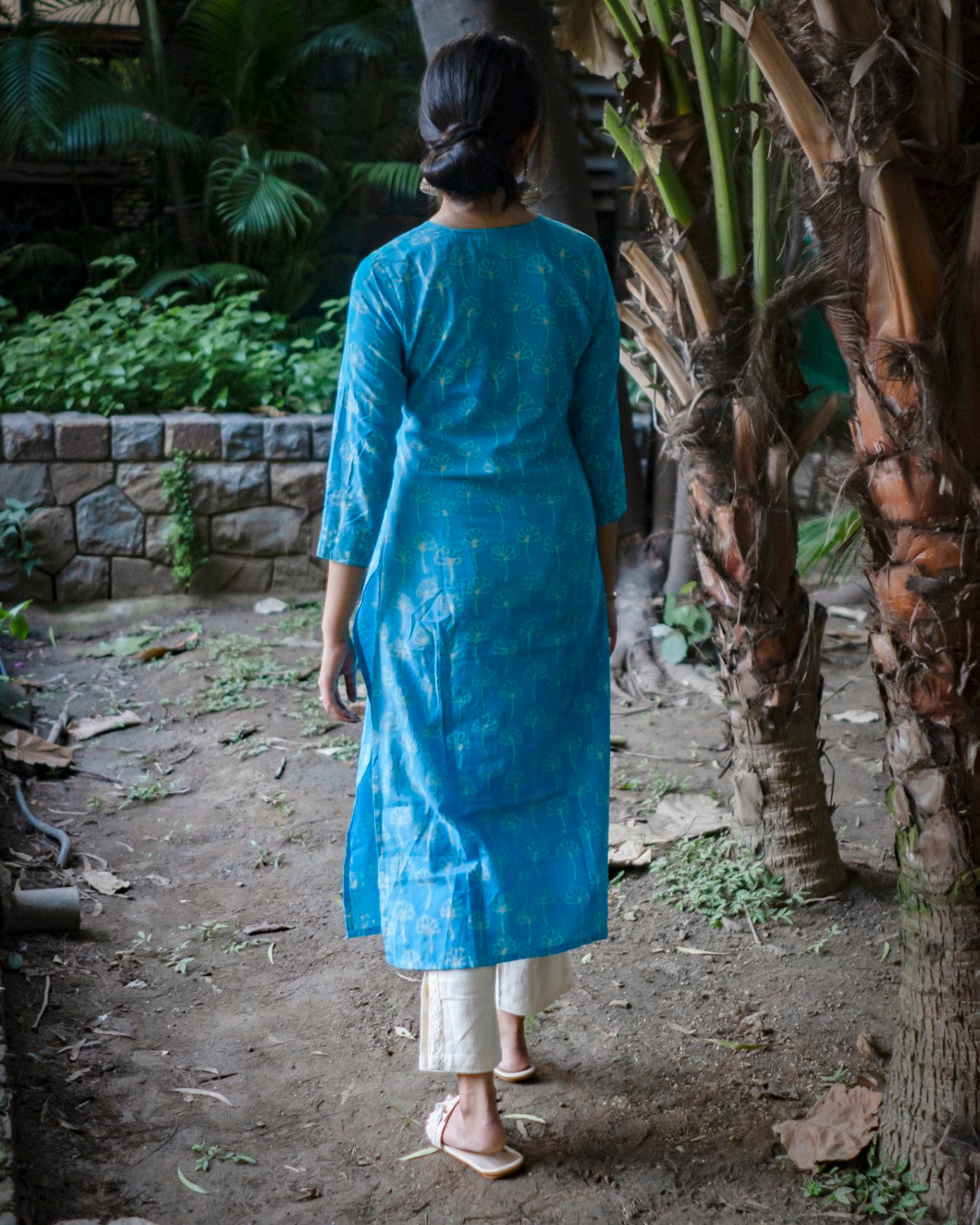 Blue Hand Block Printed Angraka Kurti