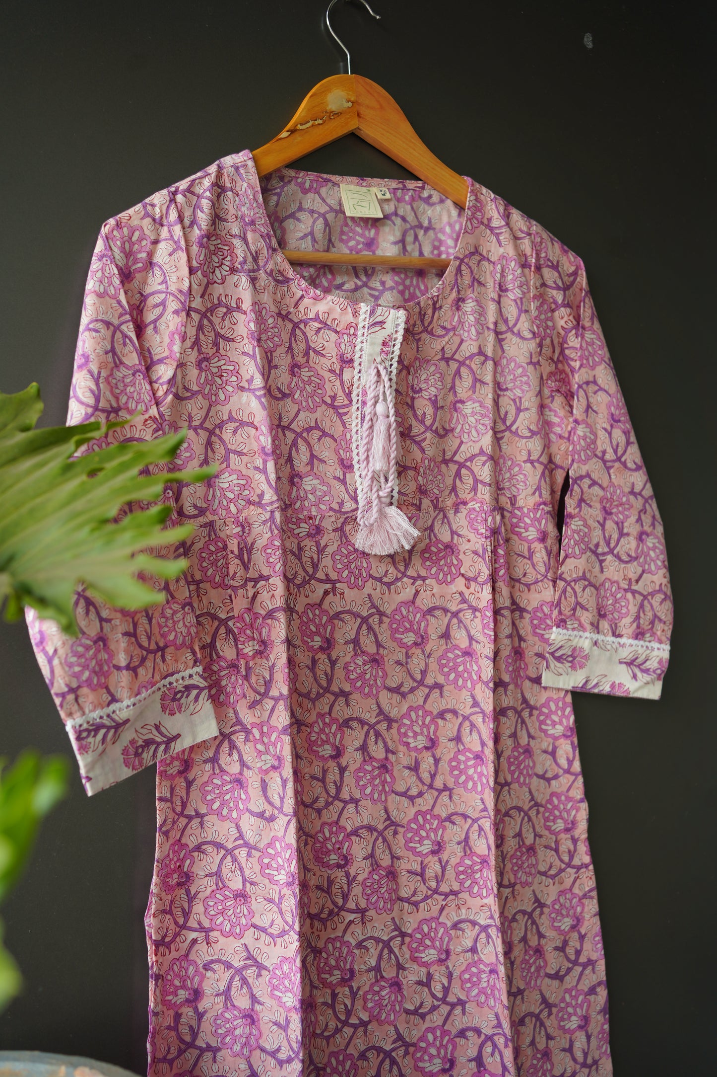 Lace Purple Floral Hand Block Printed Kurti