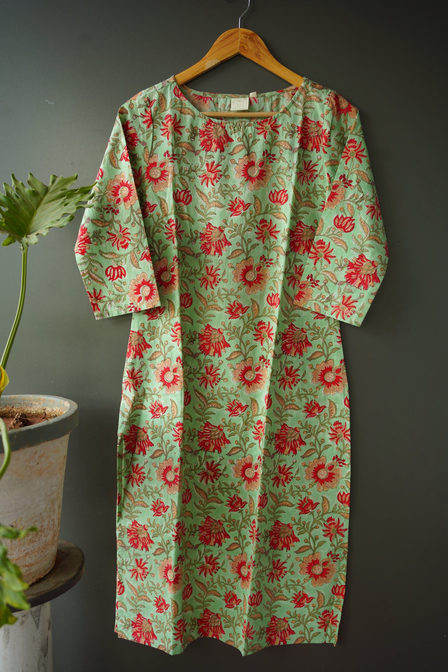 Pastel Green  Floral Hand Block Printed Kurti