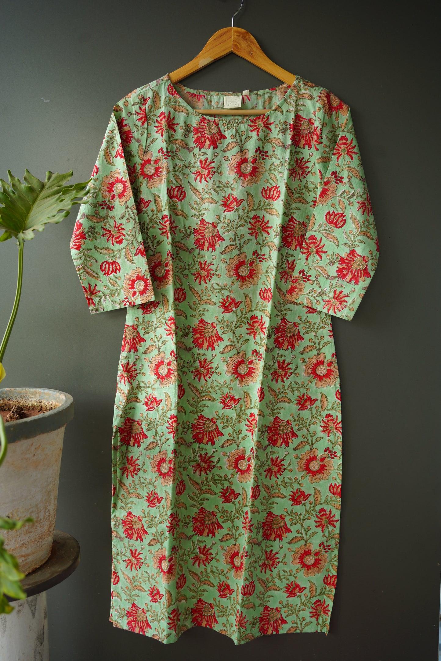 Pastel Green  Floral Hand Block Printed Kurti