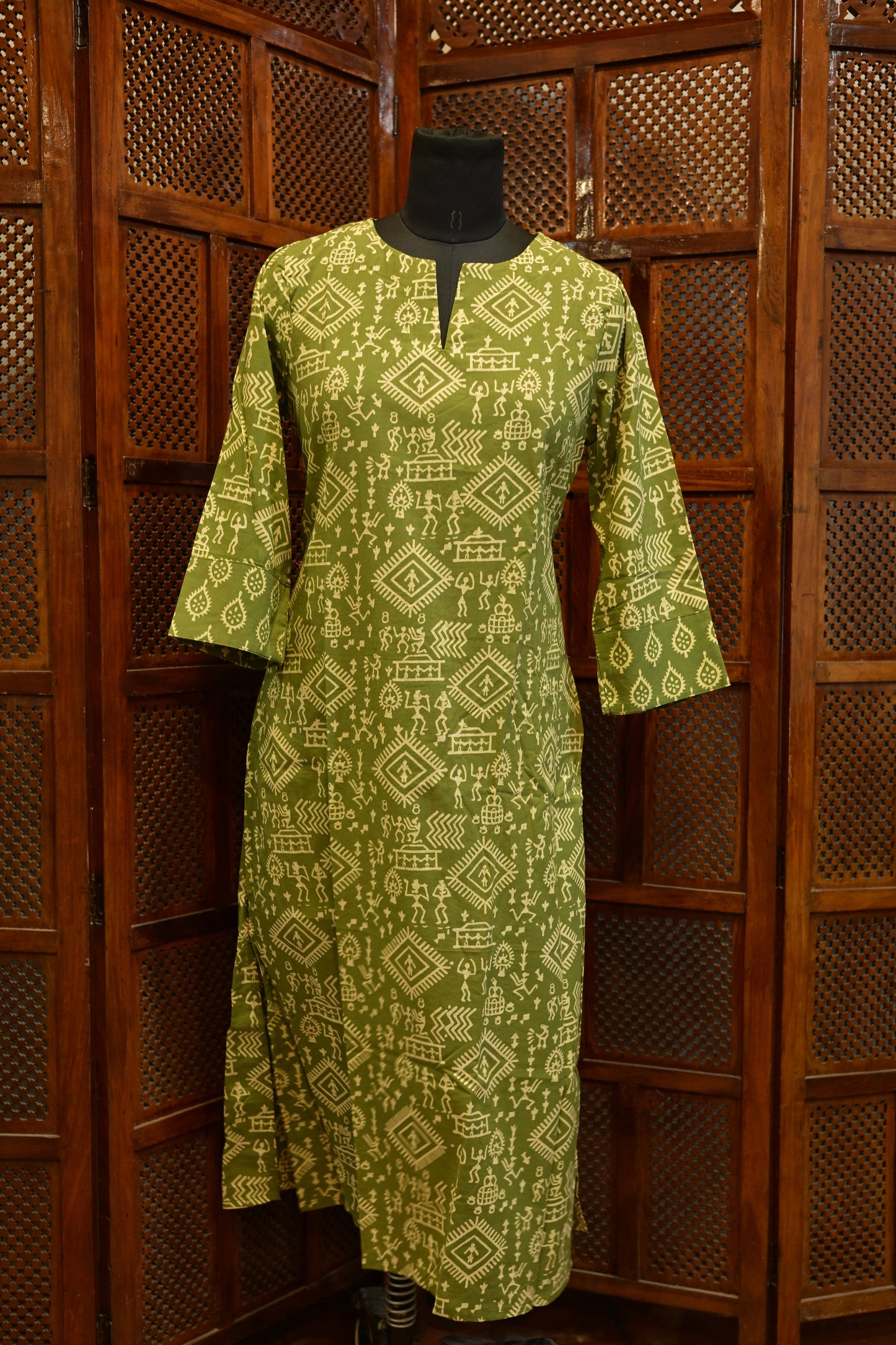 LEHRAA - Green Screen Print Cotton Kurti
