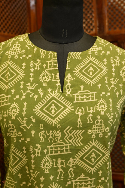 LEHRAA - Green Screen Print Cotton Kurti
