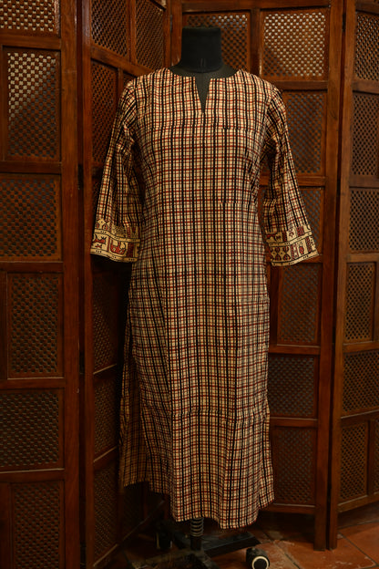 LEHRAA - Black and Red Block Printed Slit Neck Kurti