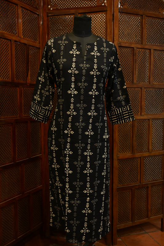 LEHRAA - Black Hand  Block printed Cotton Kurti