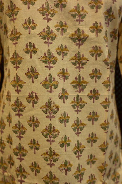 LEHRAA - Beige Sanganeri Hand Block Printed Cotton Kurti