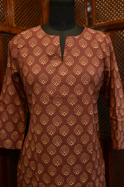 LEHRAA - ONION PINK Block printed Slit Neck Kurti