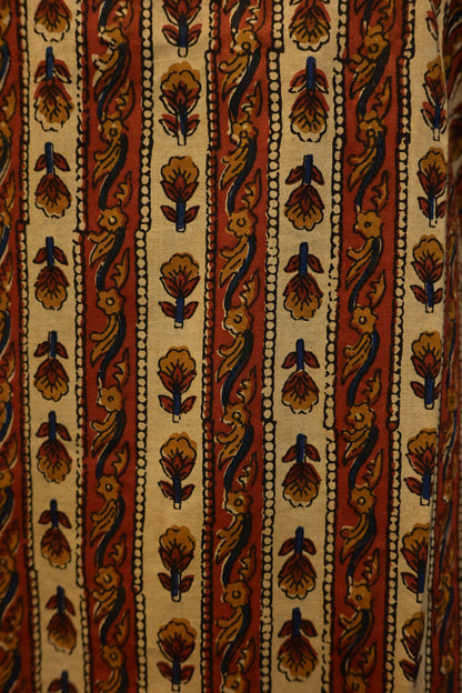 LEHRAA - Beige and Brick Red Hand Block Printed Cotton Kurti