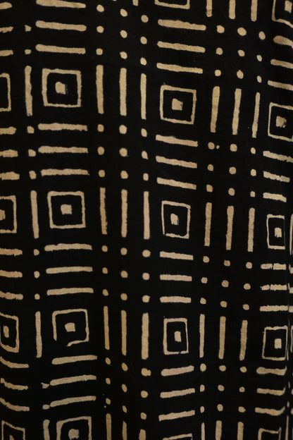LEHRAA - Black Hand Block Printed Cotton Slit Neck Kurti