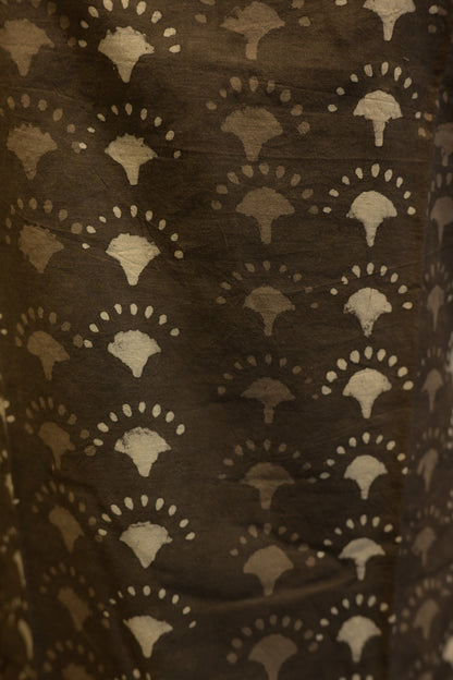 LEHRAA - Grey Dabu Block Printed Cotton Slit Neck Kurti