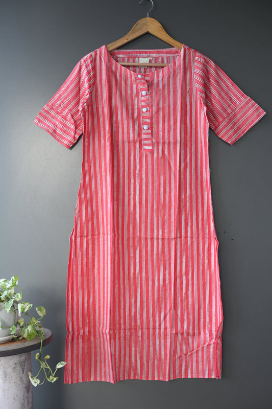 peach striped Hand Block Printed Kurti