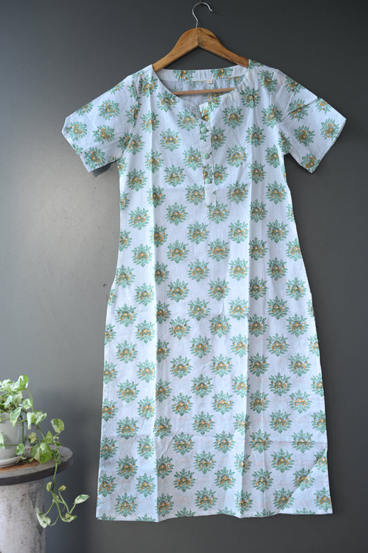 Seagreen Tree Hand Block Printed Kurti (Copy)