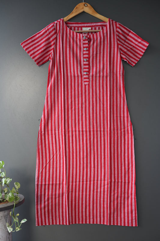 Red striped Hand Block Printed Kurti
