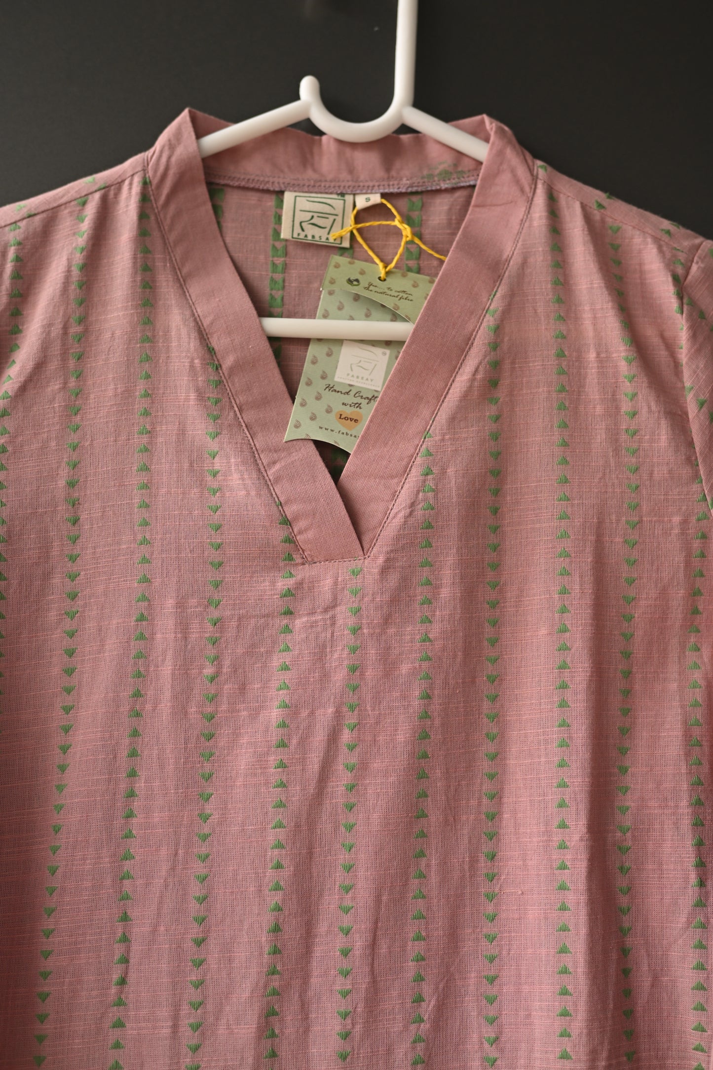 Powder Pink Hand Loom V Neck Kurti