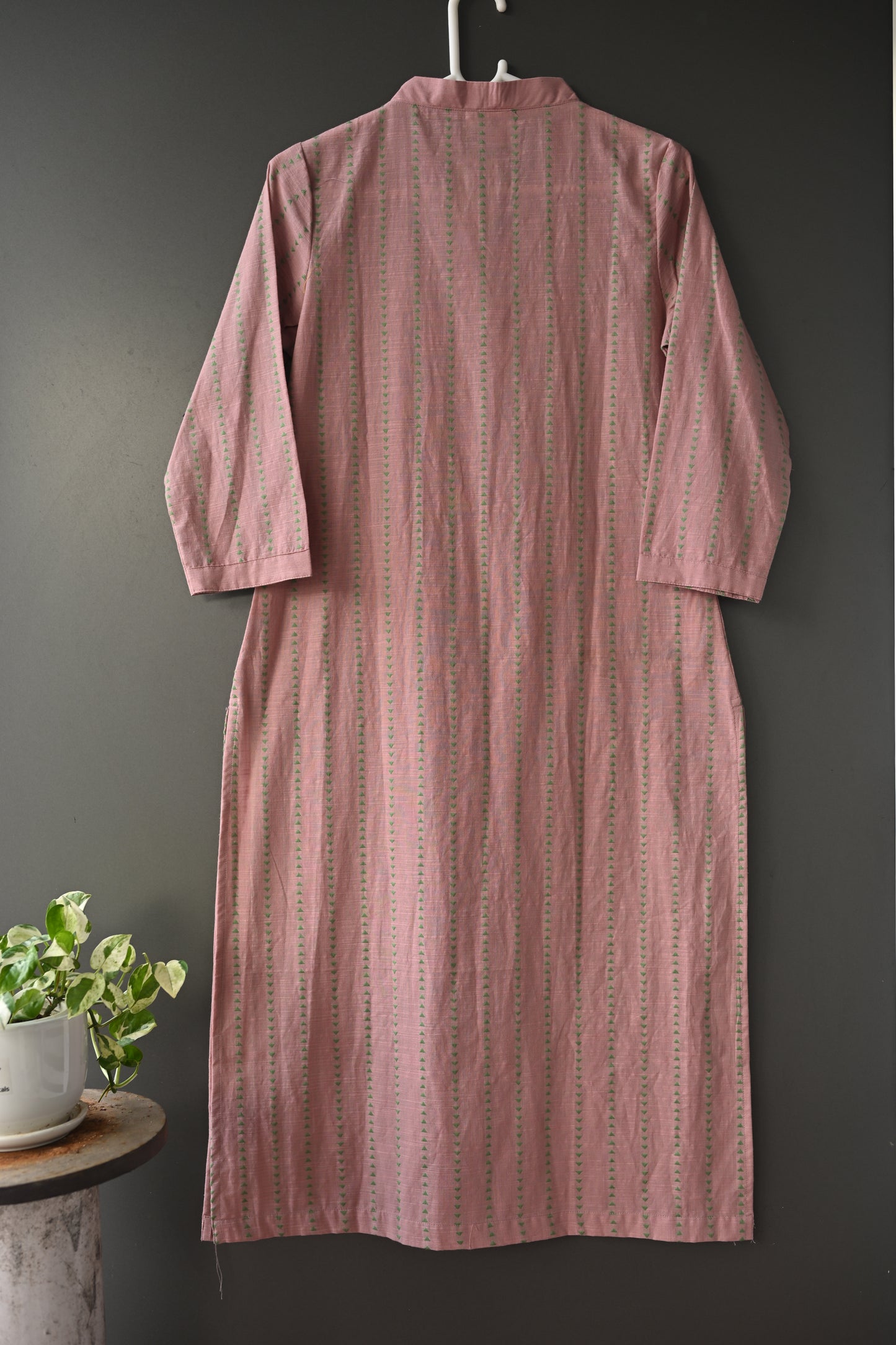 Powder Pink Hand Loom V Neck Kurti