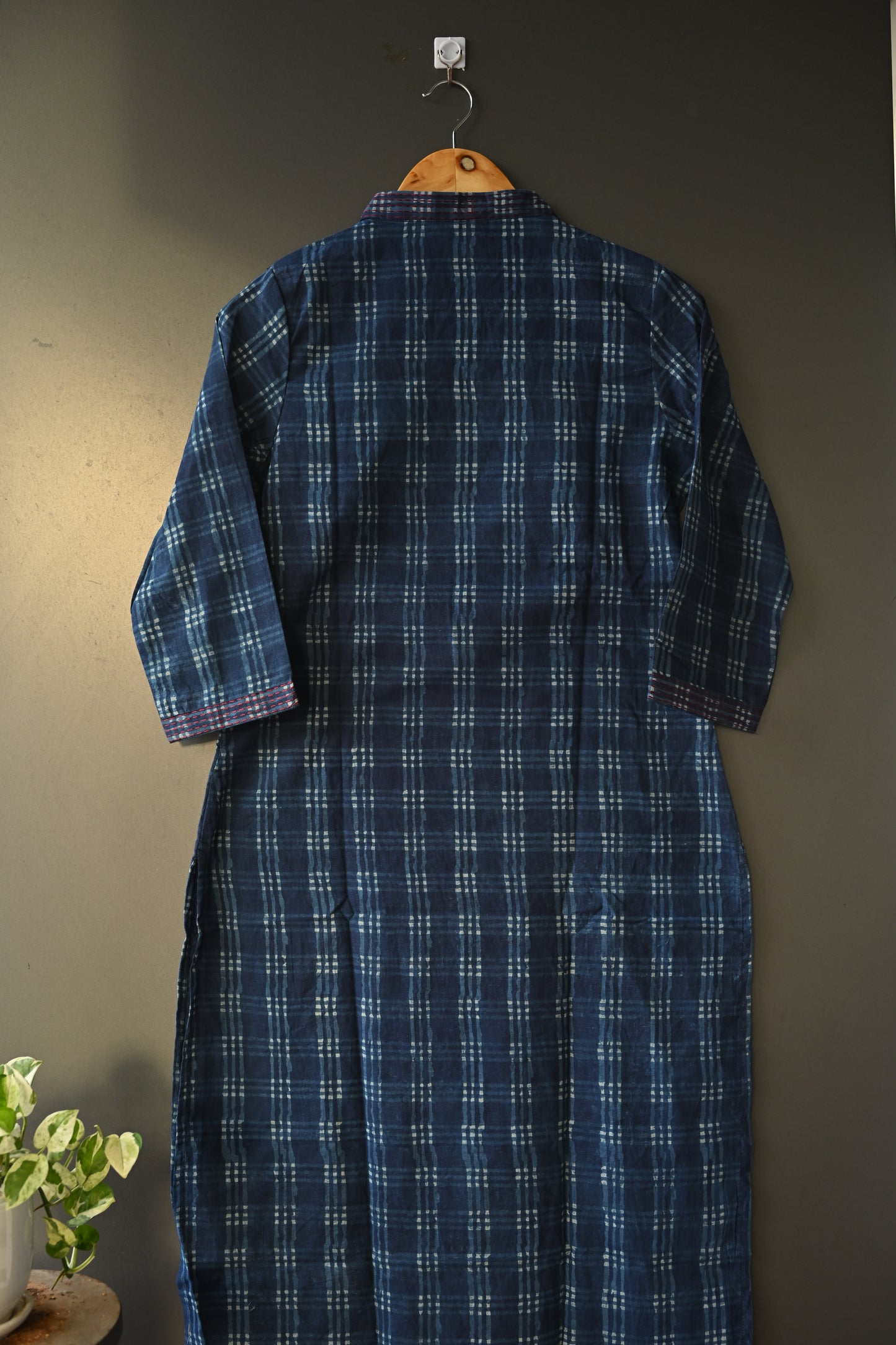 Indigo V Neck Kurti With Kantha Work