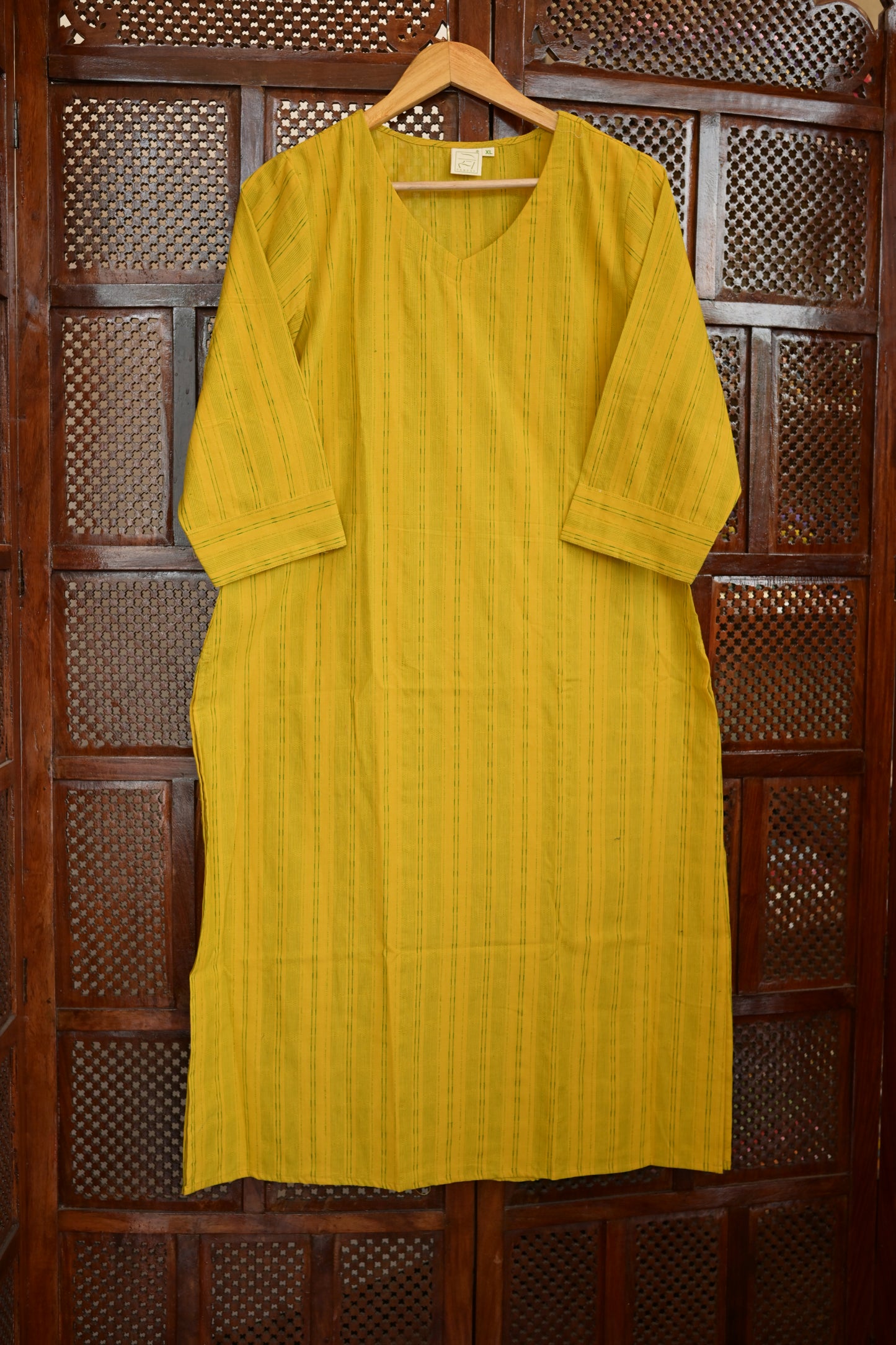 ROOH - YELLOW SOUTH COTTON  CURVD -V NECK KURTI