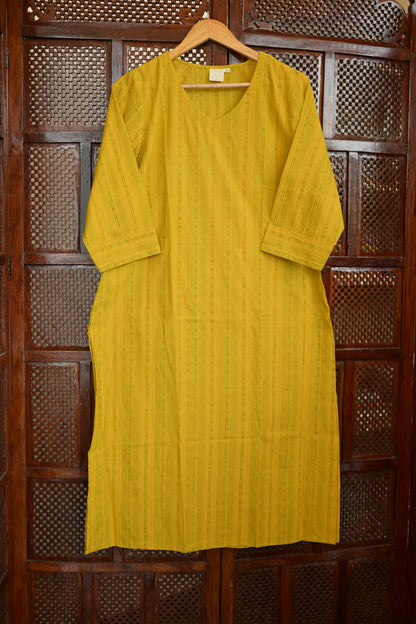 ROOH - YELLOW SOUTH COTTON  CURVD -V NECK KURTI