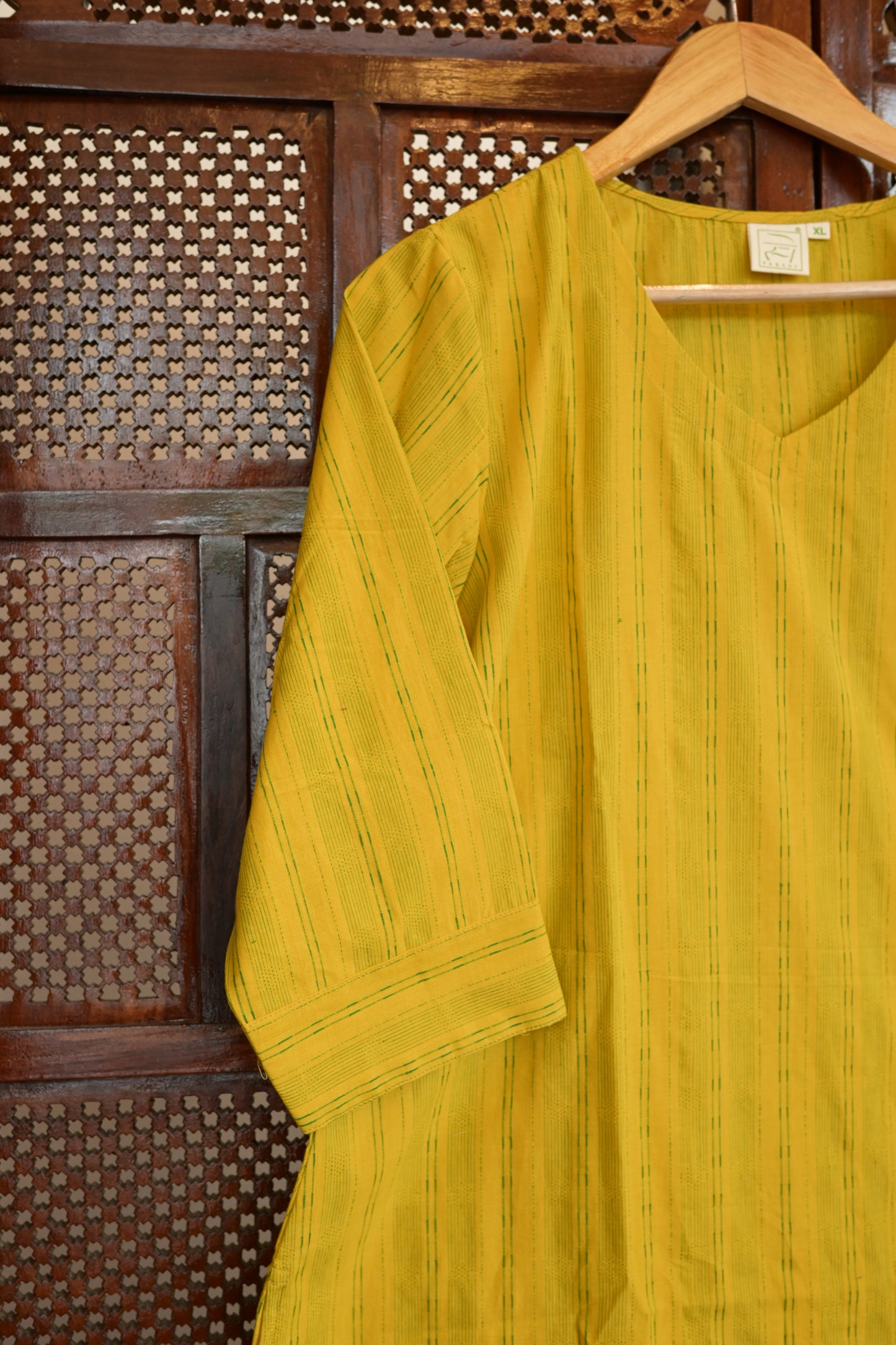 ROOH - YELLOW SOUTH COTTON  CURVD -V NECK KURTI
