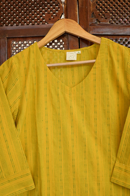 ROOH - YELLOW SOUTH COTTON  CURVD -V NECK KURTI