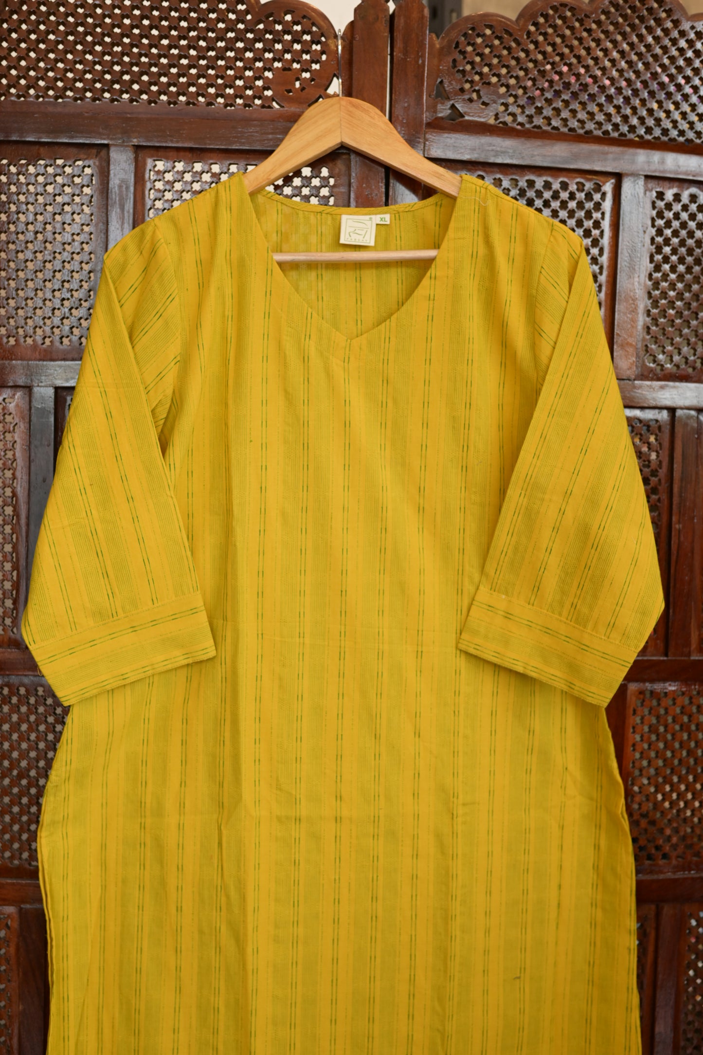ROOH - YELLOW SOUTH COTTON  CURVD -V NECK KURTI