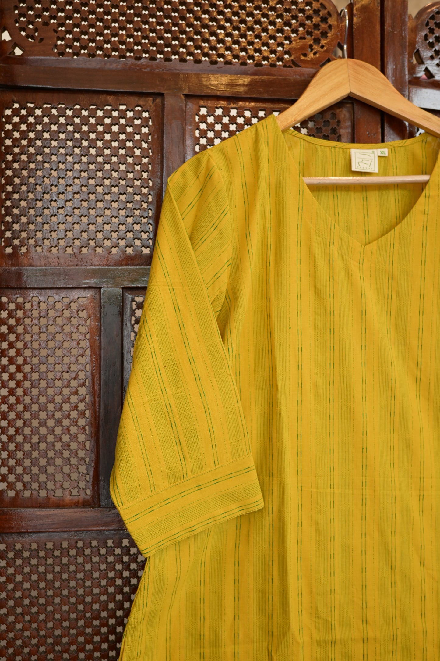 ROOH - YELLOW SOUTH COTTON  CURVD -V NECK KURTI