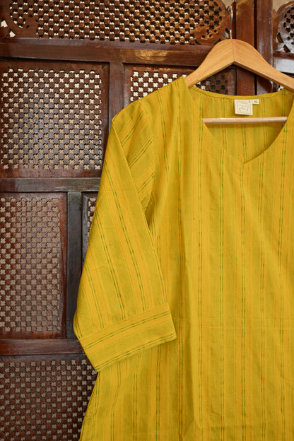 ROOH - YELLOW SOUTH COTTON  CURVD -V NECK KURTI
