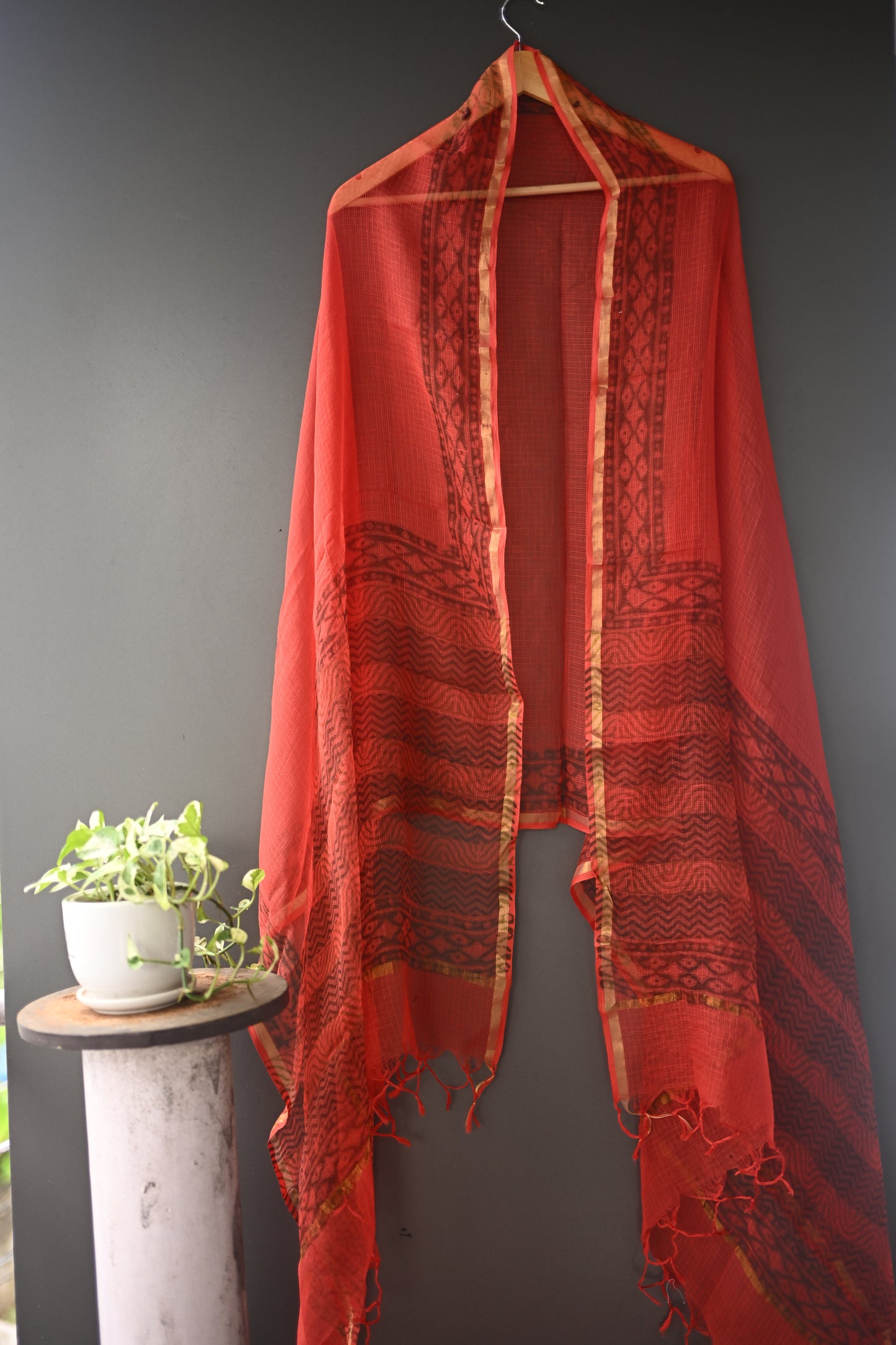 Red Printed Kota Doria Dupatta