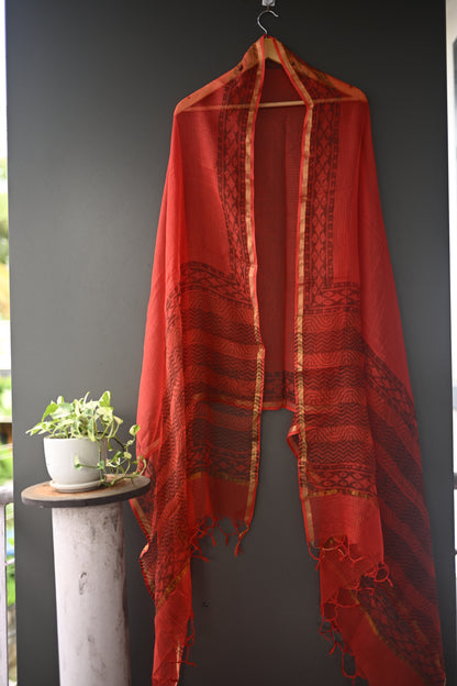 Red Printed Kota Doria Dupatta