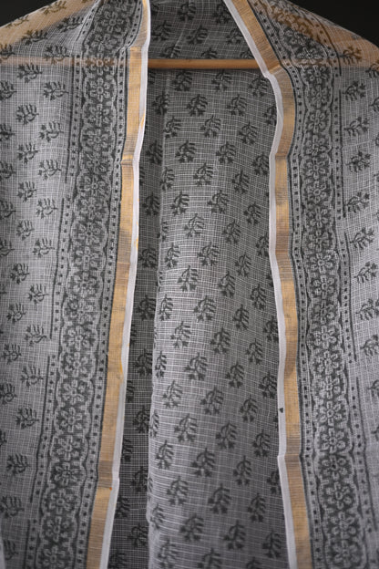 White Printed Kota Doria Dupatta