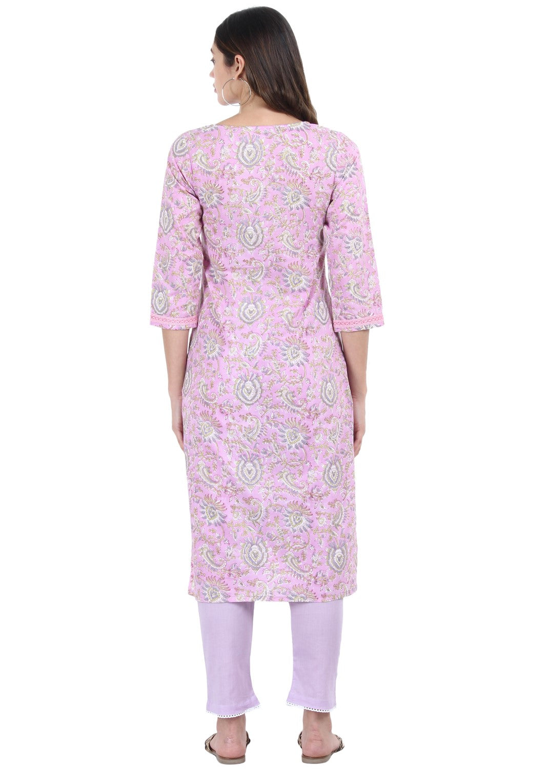 Purple Floral Hand Block Printed  Kurti