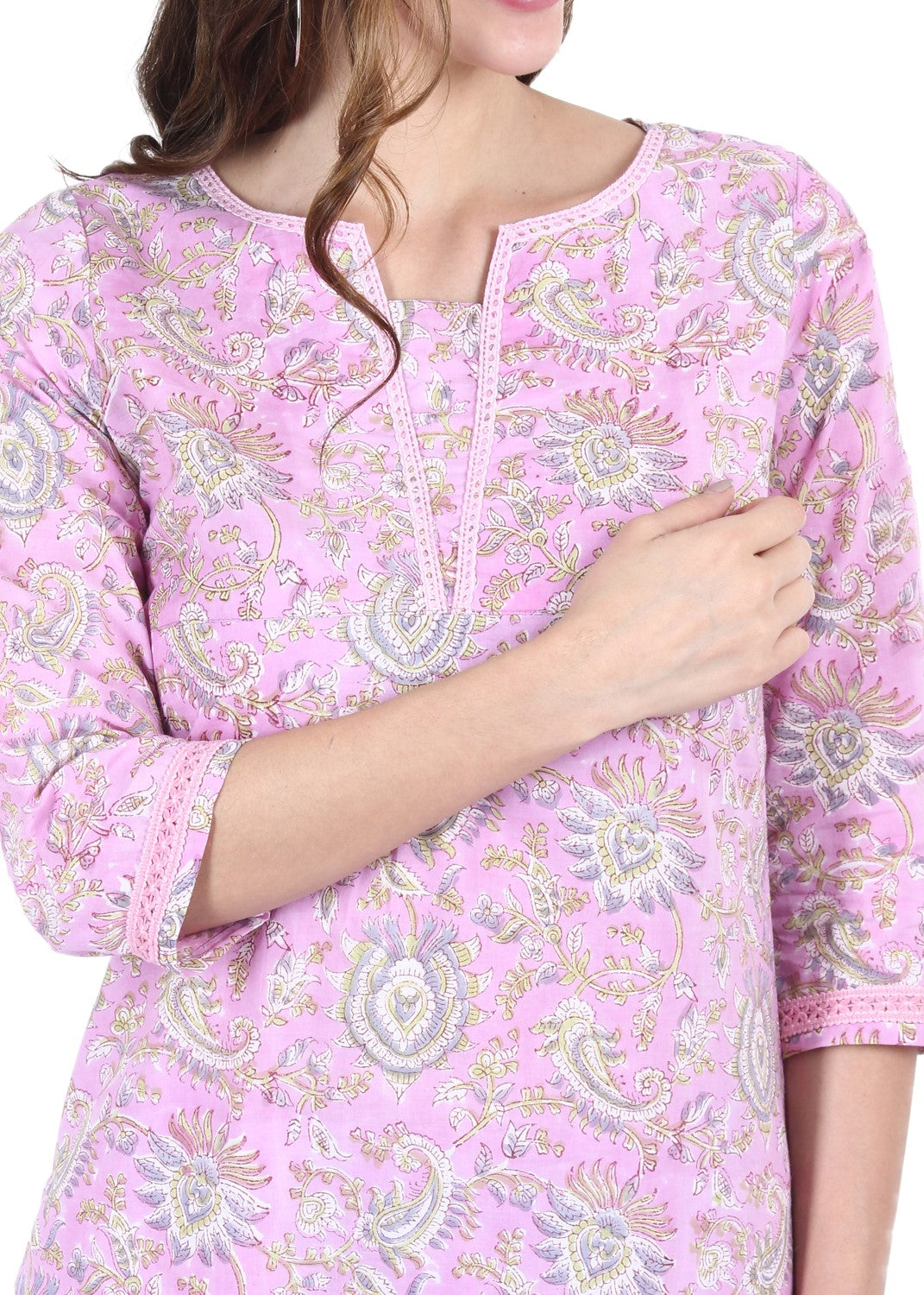 Purple Floral Hand Block Printed  Kurti
