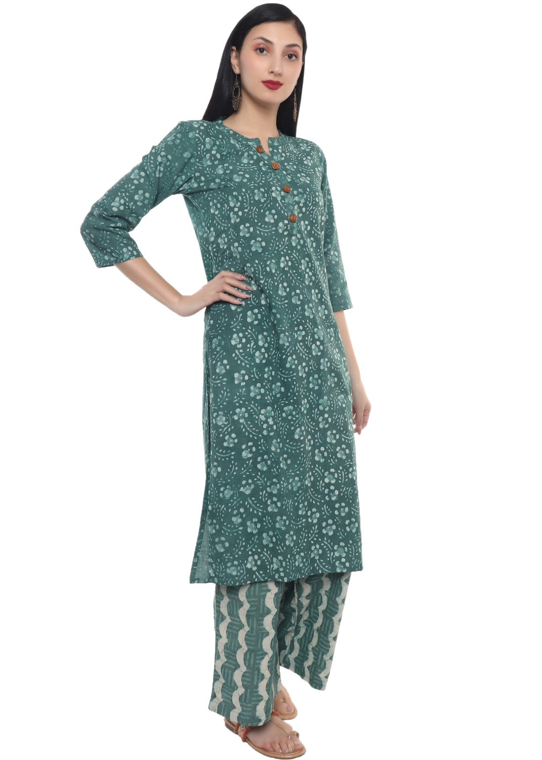 Green Dabu Floral Hand Block Printed Kurti