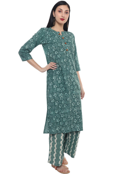 Green Dabu Floral Hand Block Printed Kurti