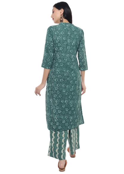 Green Dabu Floral Hand Block Printed Kurti