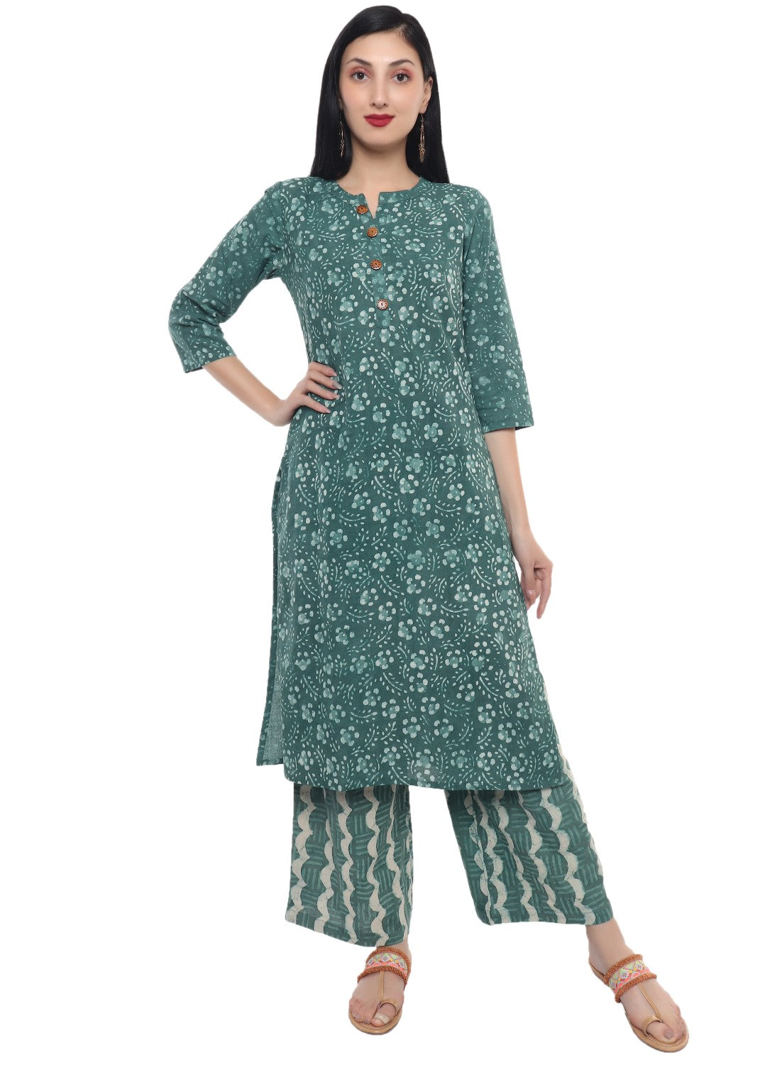 Green Dabu Floral Hand Block Printed Kurti