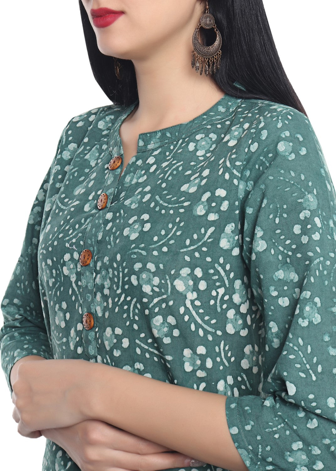 Green Dabu Floral Hand Block Printed Kurti